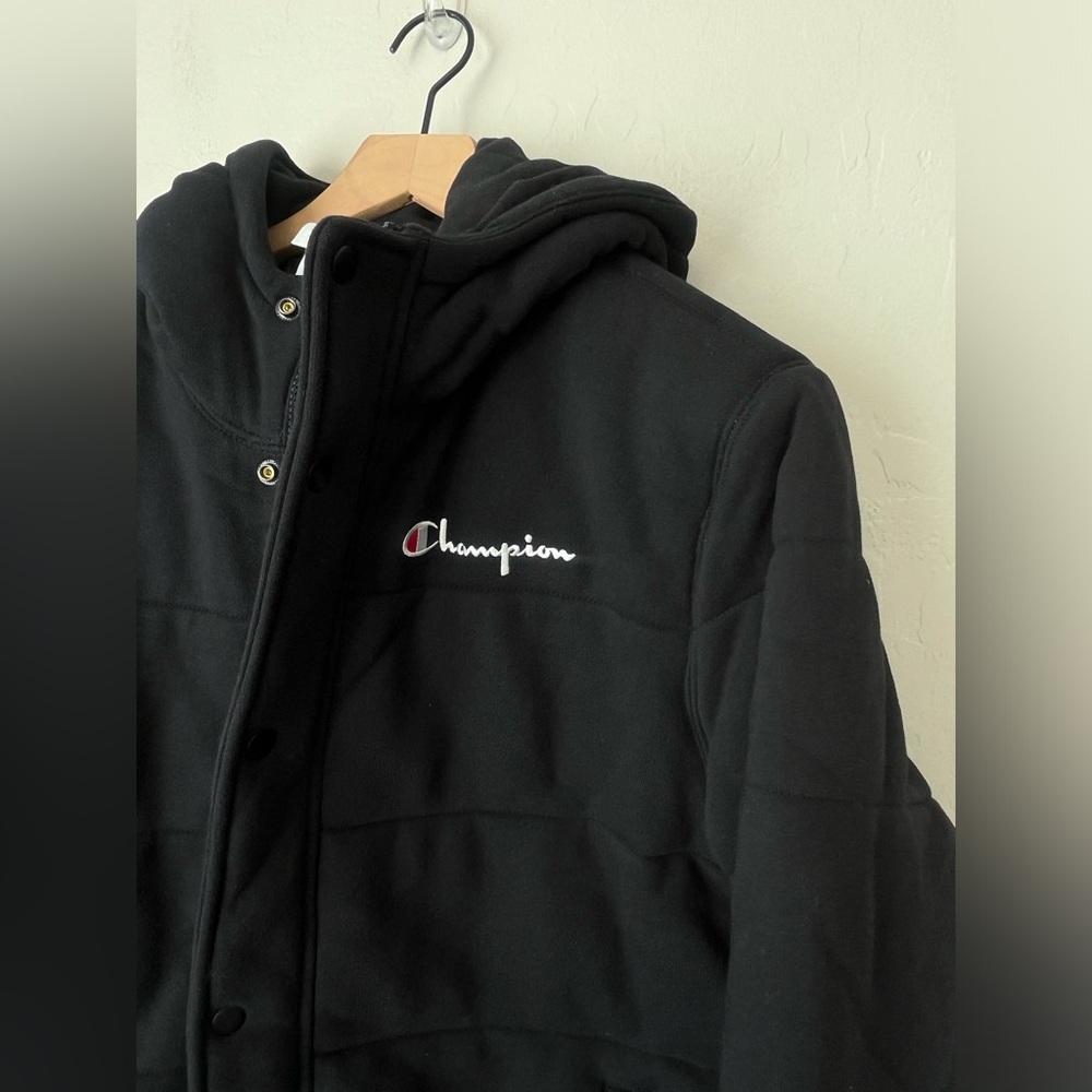 NWT Champion Hooded Reverse Weave heavy weight puffer Jacket Black large - Picture 11 of 15